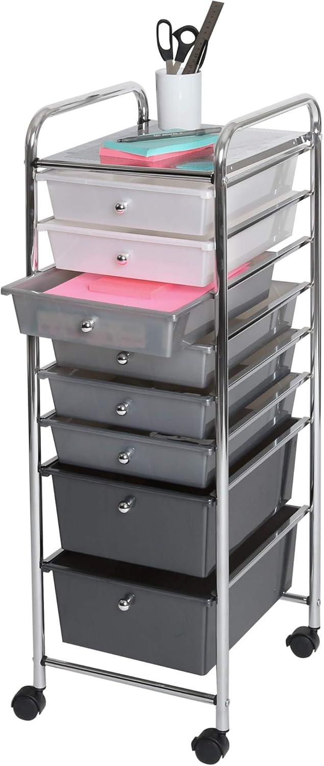 Seville Classics 8-Drawer Multipurpose Mobile Rolling Utility Storage Bin Organizer Cart, Gradient Gray: Home & Kitchen