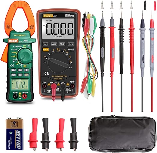 Auto Ranging Digital Multimeter and Clamp Meter with Storage Bag Battery Alligator Clips Test