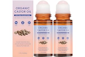 2Pcs Organic Castor Oil with Rose Quartz Roller, Pure Organic Cold-Pressed Castor Essential Oil Roller Ball, Suitable for All