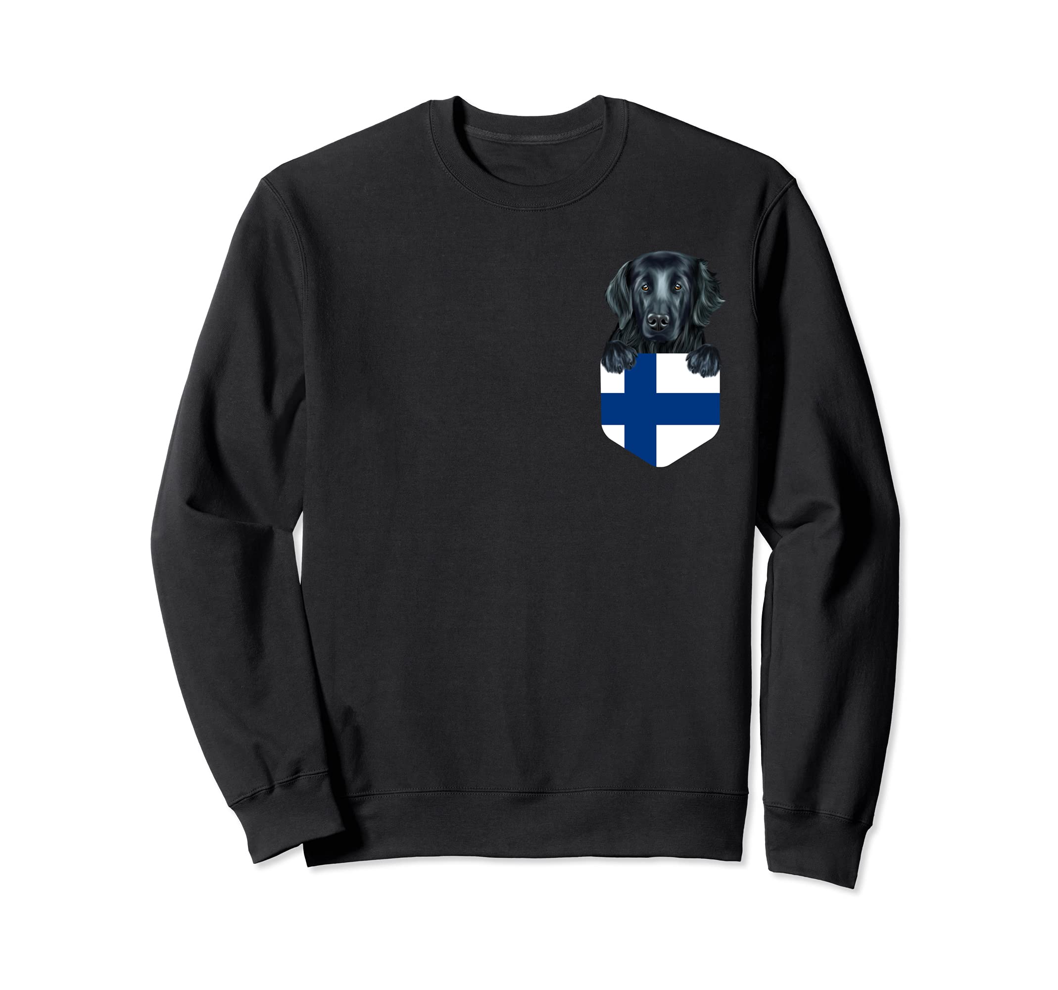 Finland Flag Flat-Coated Retriever Dog In Pocket Sweatshirt