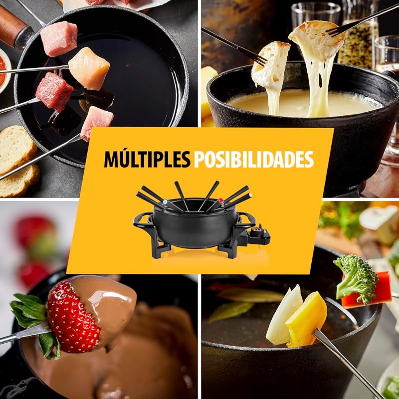 Fondue eléctrica, 1,5 L, 1000 W, para 8 Personas, 8 Tenedores