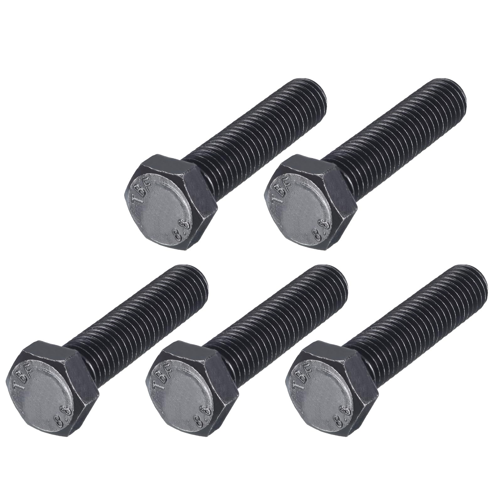 METALLIXITY Hex Bolts (M12-1.75x55mm) 5Pcs, 8.8 Grade Carbon Steel Fully Threaded Black Oxide, Coarse Thread UNC Hex Head Screw Bolt - for Furniture Repair