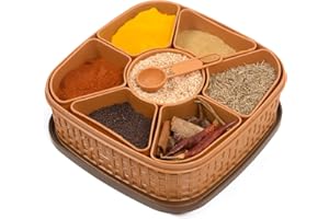 Clazkit Plastic Square 7 Section Multipurpose Masala Dabba, Spice Box Set - Color May Vary