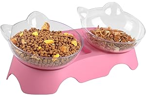 MILIFUN Cat Bowls, Cat Food Bowls Elevated Tilted, Anti Vomiting Kitty Bowl for Puppy and Bunny, Orthopedic Pet Bowl for Indoor. (Pink)