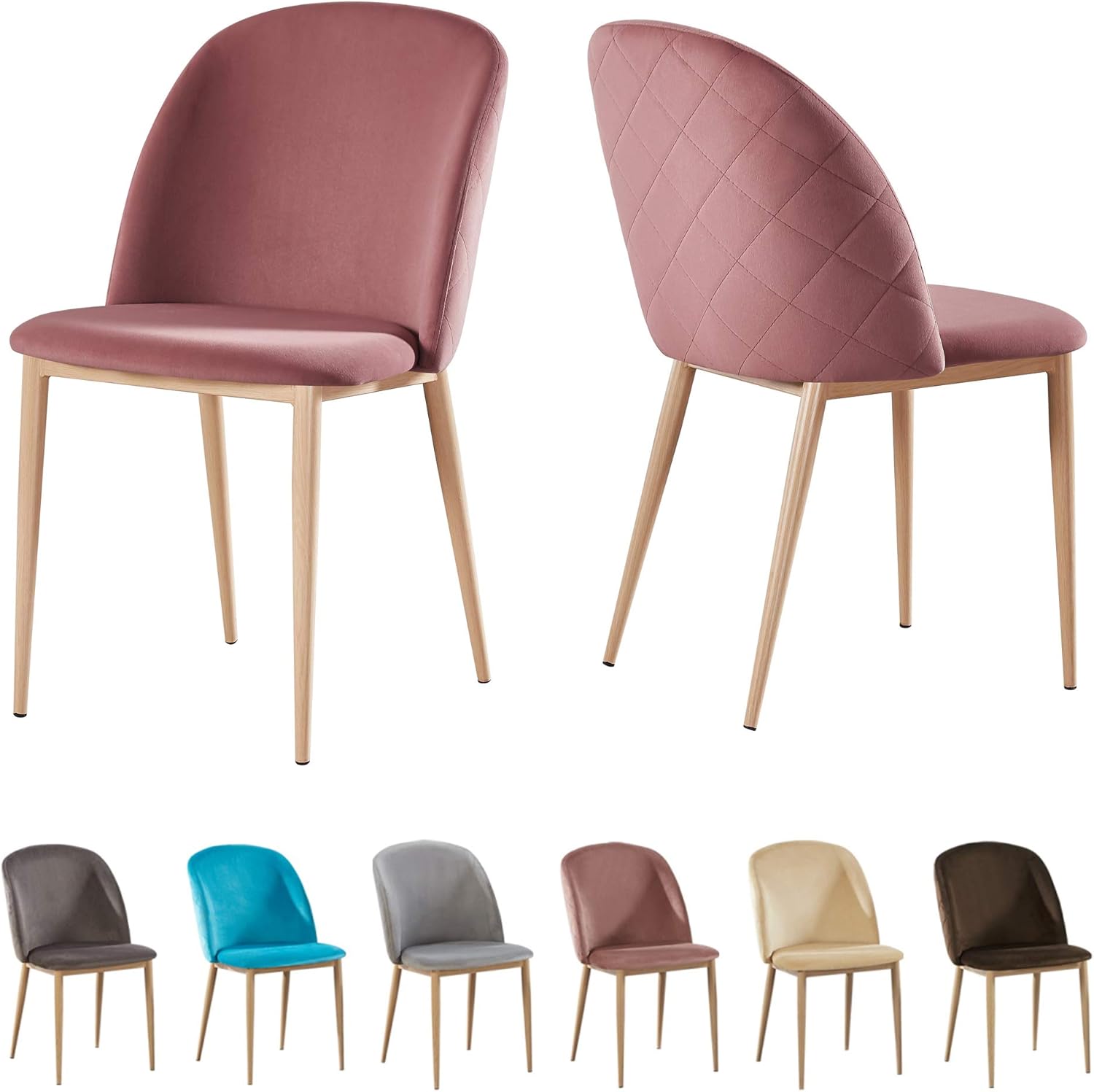 Set of 2 Velvet Dining Chairs with Wood Effect Metal Legs Living Room