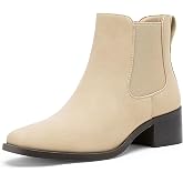 Vepose Women's Chelsea Ankle Boots, Square Toe Pull-On Low Block Heel | Dressy casual booties with elastic side panels and a cushioned insole, polished for office outfits, city walks, and travel
