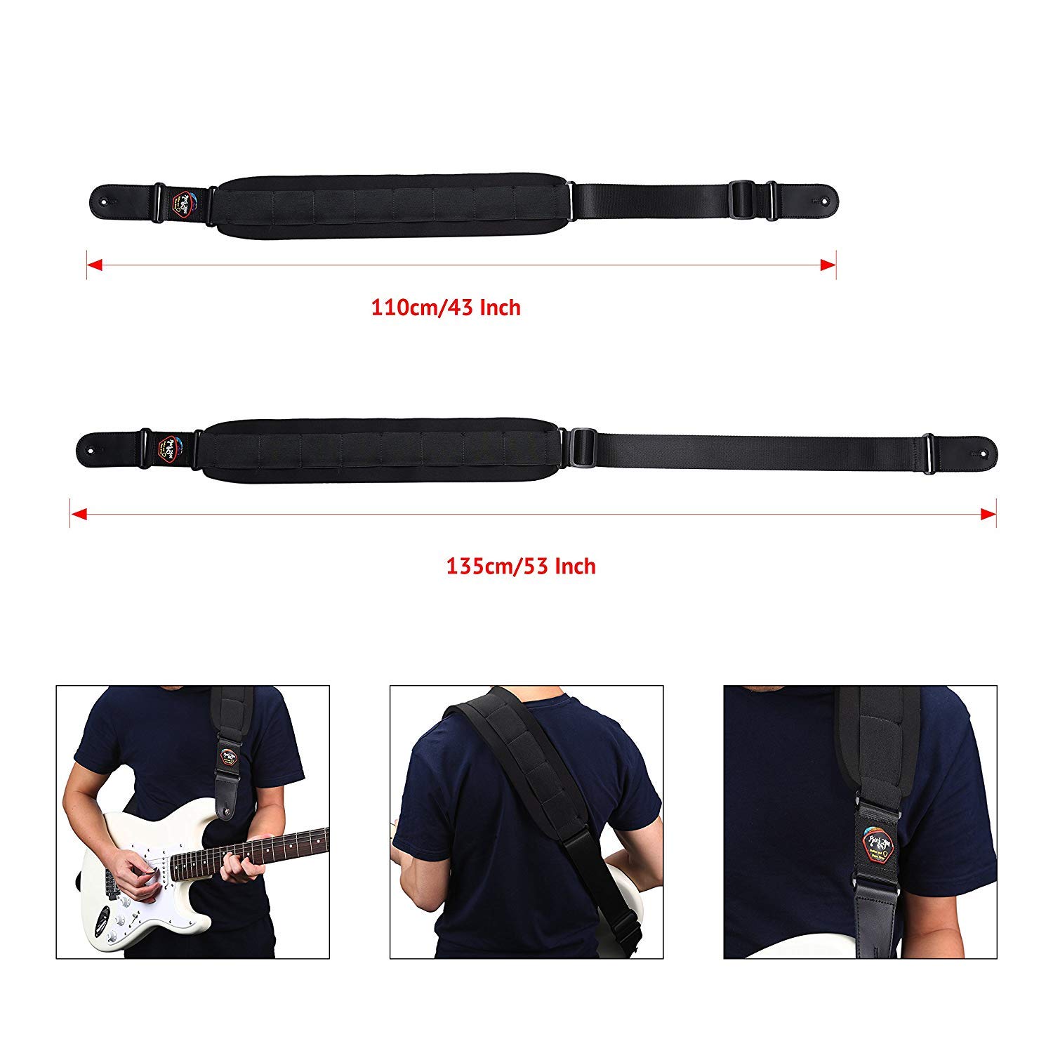Bass Strap Padded Guitar Strap with Leather Ends and 3.7 inch Wide