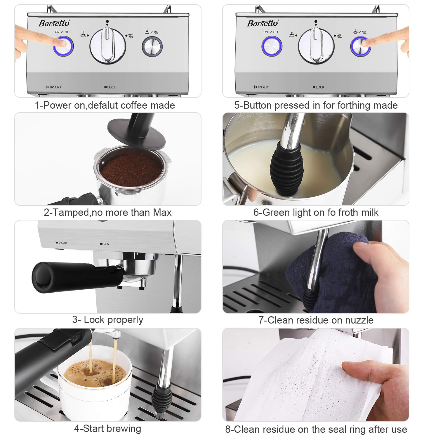 Espresso Machine Coffee Machine 15 Bar Stainless Steel Coffee Brewer