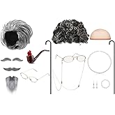 Yingzhao 12 Pcs Old Lady and Old Men Wig Costume Set 100 Days of School Costume for Cosplay Wig Caps Glasses Necklace(Grey)