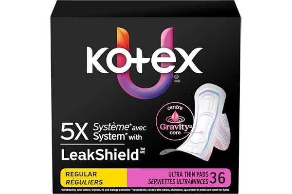Kotex Ultra Thin Pads with Wings, Regular Absorbency, 36 Count