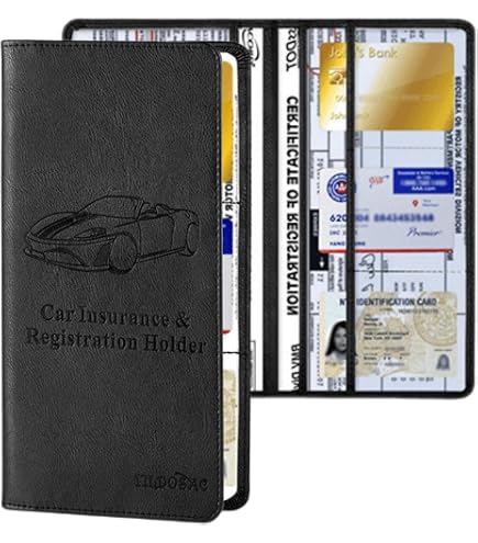 Porte-documents Voiture - 6 Pochettes Transparentes - Cuir PU - 24 X 12,8 Cm - Pour Papiers D'assurance Et Carte Grise - 7