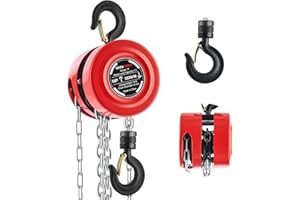 CREWORKS Hand Chain Hoist, 1 Ton 2200 lb Capacity 10 ft Manual Chain Hoist with G80 Load Chain & Galvanized Hand Chain, Heavy Duty Manual Lever Hoist for Construction Warehouse Automotive Factory