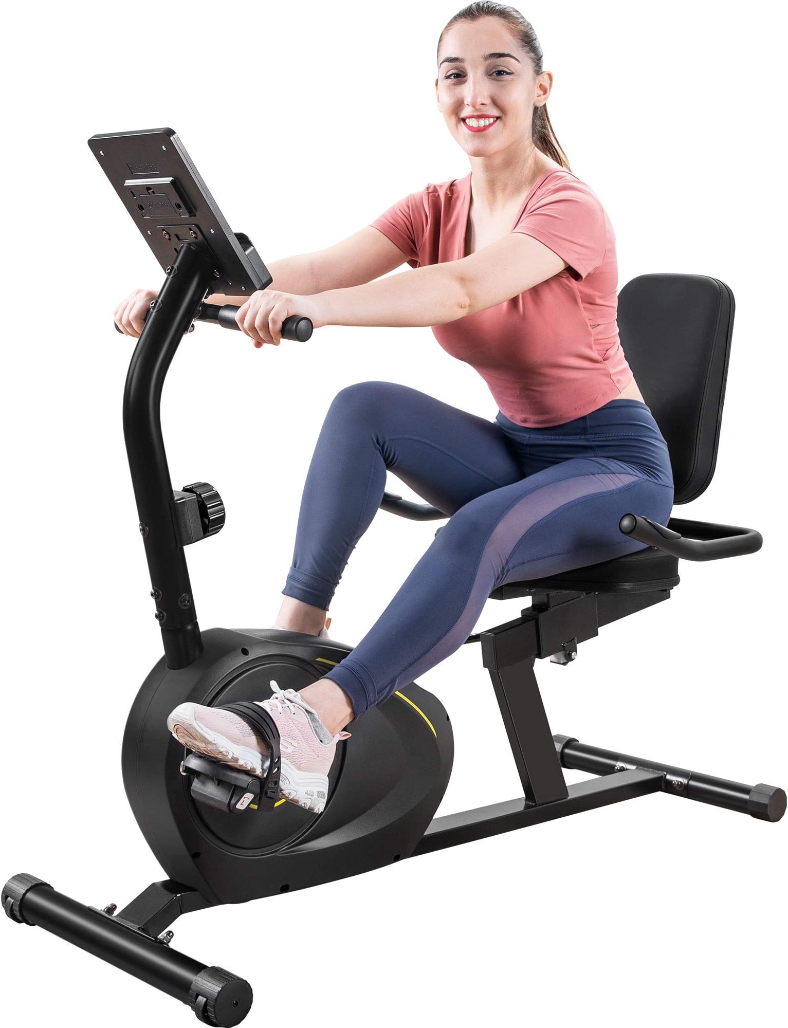 APLOS Recumbent Exercise Bike with 8-Level Resistance, Bluetooth Monitor, Large LCD Screen, Easy Adjustable Seat, 380lb Weight Capacity