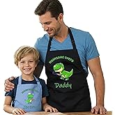 Chef Hats and Aprons for Toddler Christmas Gifts Father Son Matching Gifts Waterproof Cooking, BBQ Apron for Dad, Grandpa, and Boy, White, Red, Black, Blue, Pink Apron for Men, Women