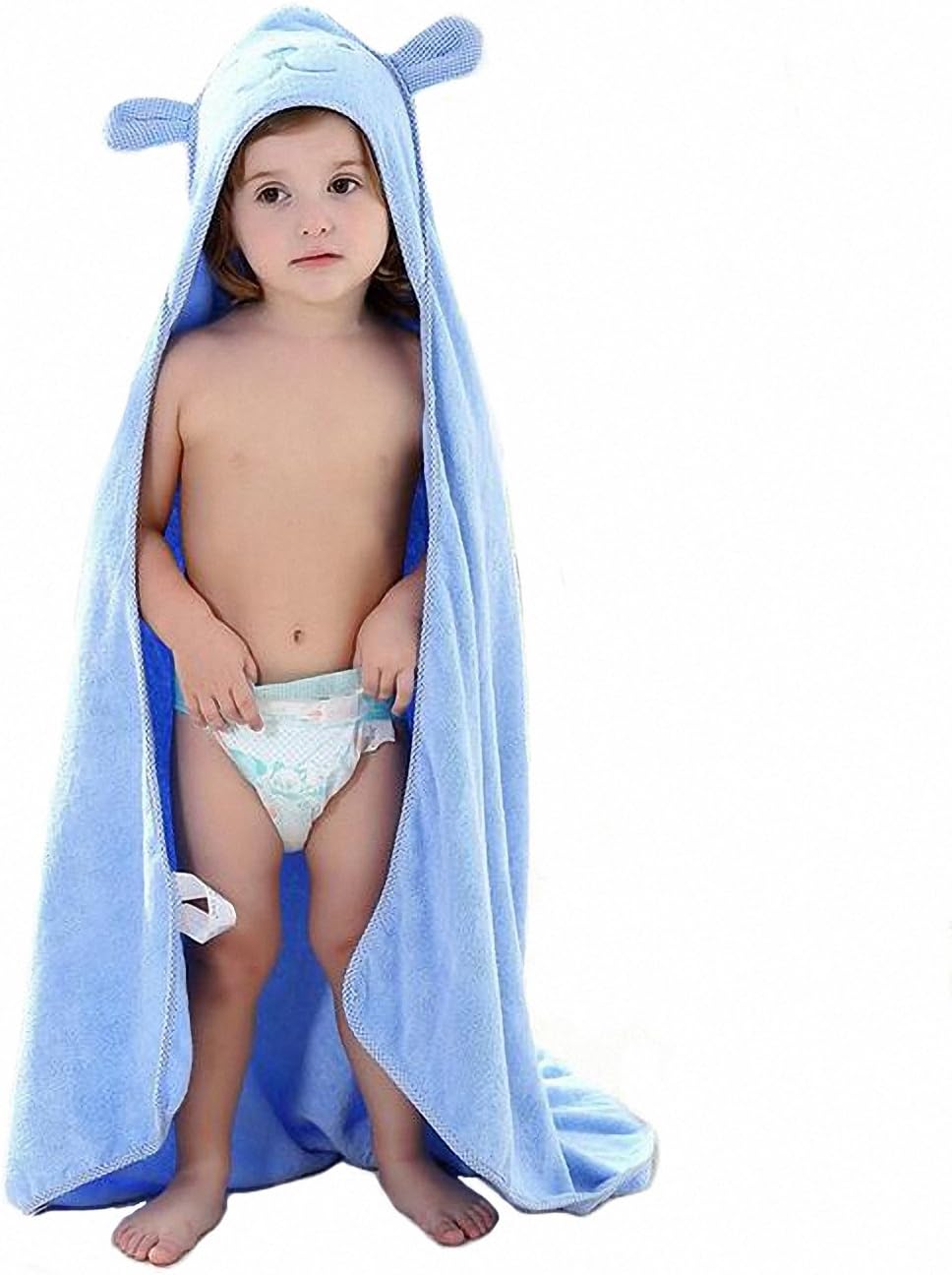 Kids Bath/Beach Towel with Hood Cotton 90x90CM Soft Towel for Baby Blue