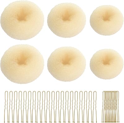 CORTNEY Hair Donuts Bun Maker Set 6pc Beige & 30pc Blonde U Pins for Chignon