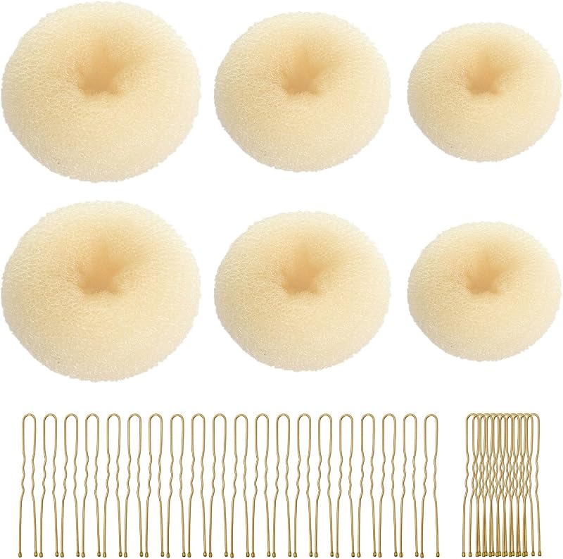 CORTNEY Hair Donuts Bun Maker Set 6pc Beige & 30pc Blonde U Pins for Chignon