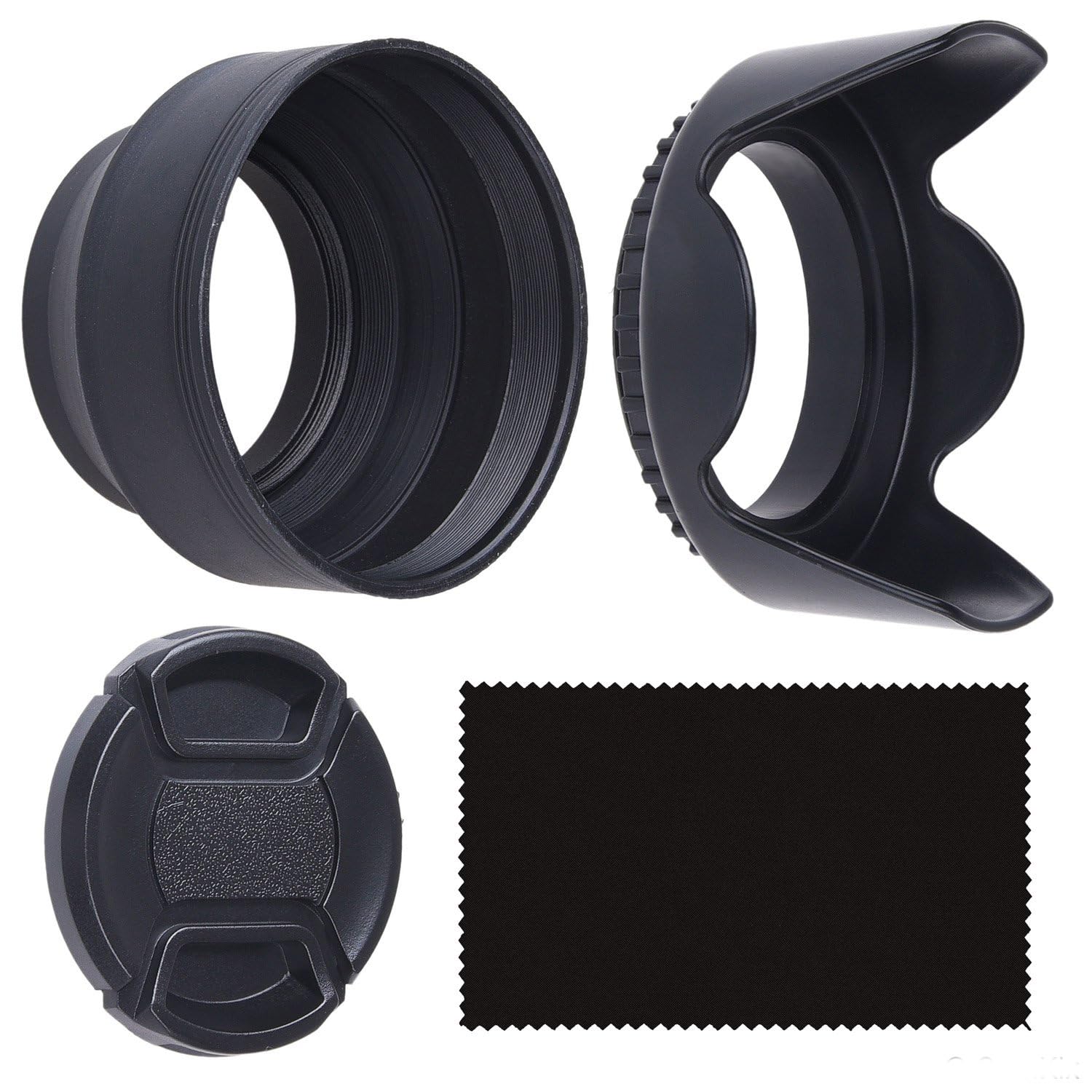 55mm Set of 2 Camera Lens Hoods and 1 Lens Cap - Rubber (Collapsible) + Tulip Flower - Sun Shade/Shield - Reduces Lens Flare and Glare - Blocks Excess Sunlight for Enhanced Photography