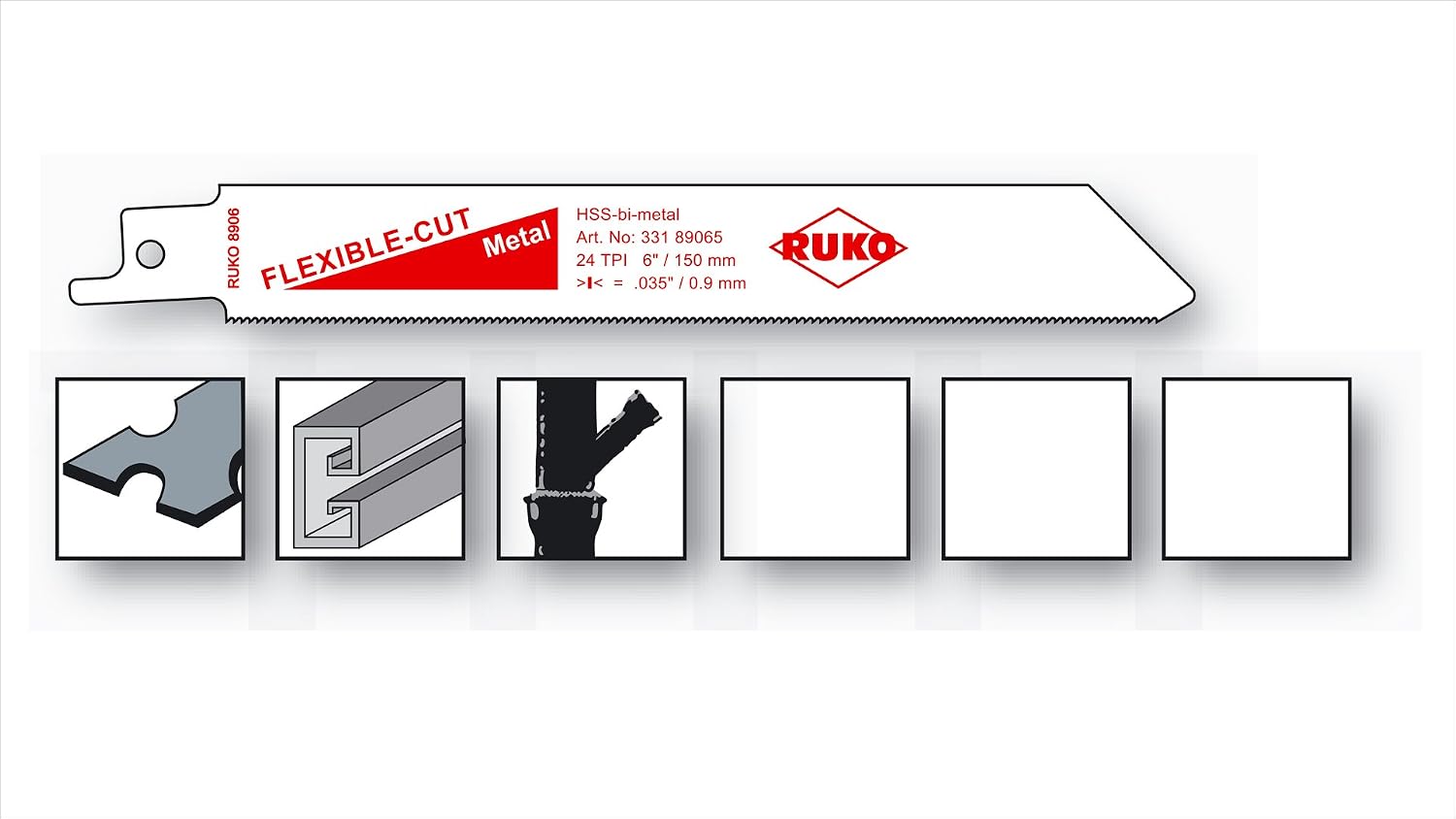 Ruko HSS Bi-Metal Reciprocating Blade, White Finish, 152.0 mm Length, 18.4 mm Height, Pack of 5, R33189065 - Image 3