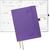 POPRUN Planner 2026-2027, 6.5" x 8.5", Academic Daily Weekly and Monthly | Calendar Planner (July 26-June 27) Hourly Appointment Book, Inner Pocket, Leather Softcover for Work, 100GSM, Purple