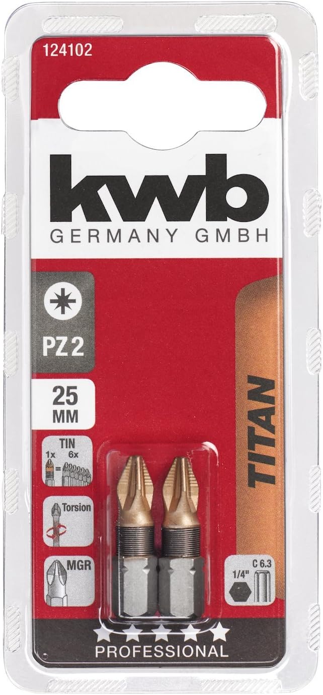 kwb 2 x 25mm PZ2 Titanium Bits, Tin, TQ 60 Steel, ISO 1173, C6.3 Drive, Multicolor - Image 3