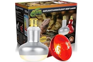 MISDOOD 100W Reptile Heat Lamp Bulb, Day & Night Basking Spot Light Combo Pack Includes Infrared Heat Lamp and UVA Daylight Heating Lamp Basking Light for Lizards, Turtles, Chicken，Bearded Dragons