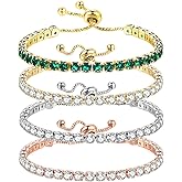 QLYOVWE 4 Pcs Luxury Adjustable Tennis Bracelet for Women 14K Gold Plated Cubic Zirconia Slider Bracelet Fashion Wedding Christmas Jewelry Gift