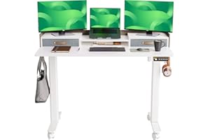 Claiks Standing Desk with Drawers, Stand Up Electric Standing Desk Adjustable Height, Sit Stand Desk with Storage Shelf and Splice Board, 48 Inch, White