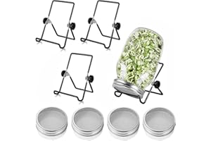 CAVLA 4 Pcs Sprouting Jar Lids with 4 Pcs Sprouting Brackets, Stainless Steel Mason Jar Lids Bean Sprout Making Tool, Germina