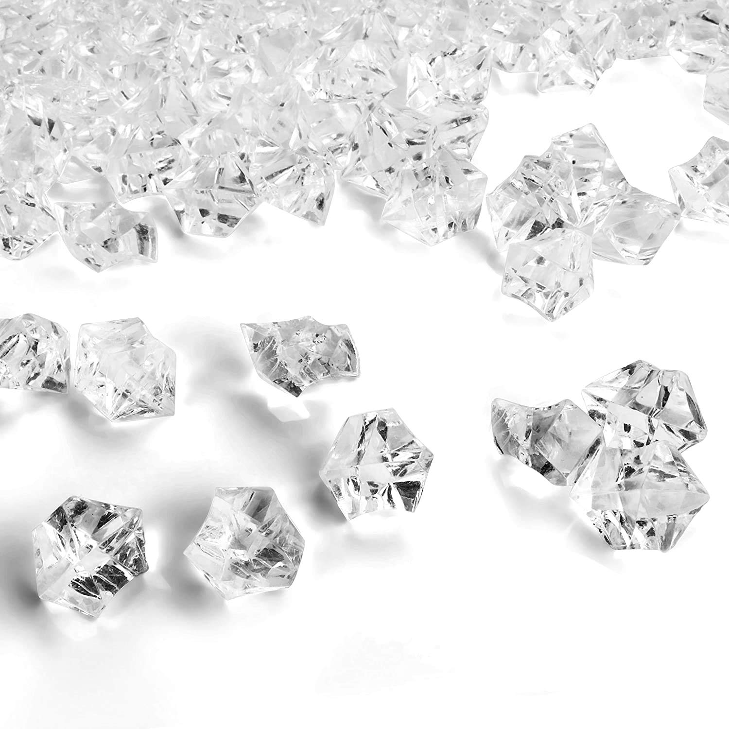 Jieddey Clear Fake Crushed Ice Rocks,150 PCS Fake Diamonds Plastic Acrylic Ice Cubes Gems for Vase Fillers Table Decorating Home Decoration Wedding Display 11 * 14mm