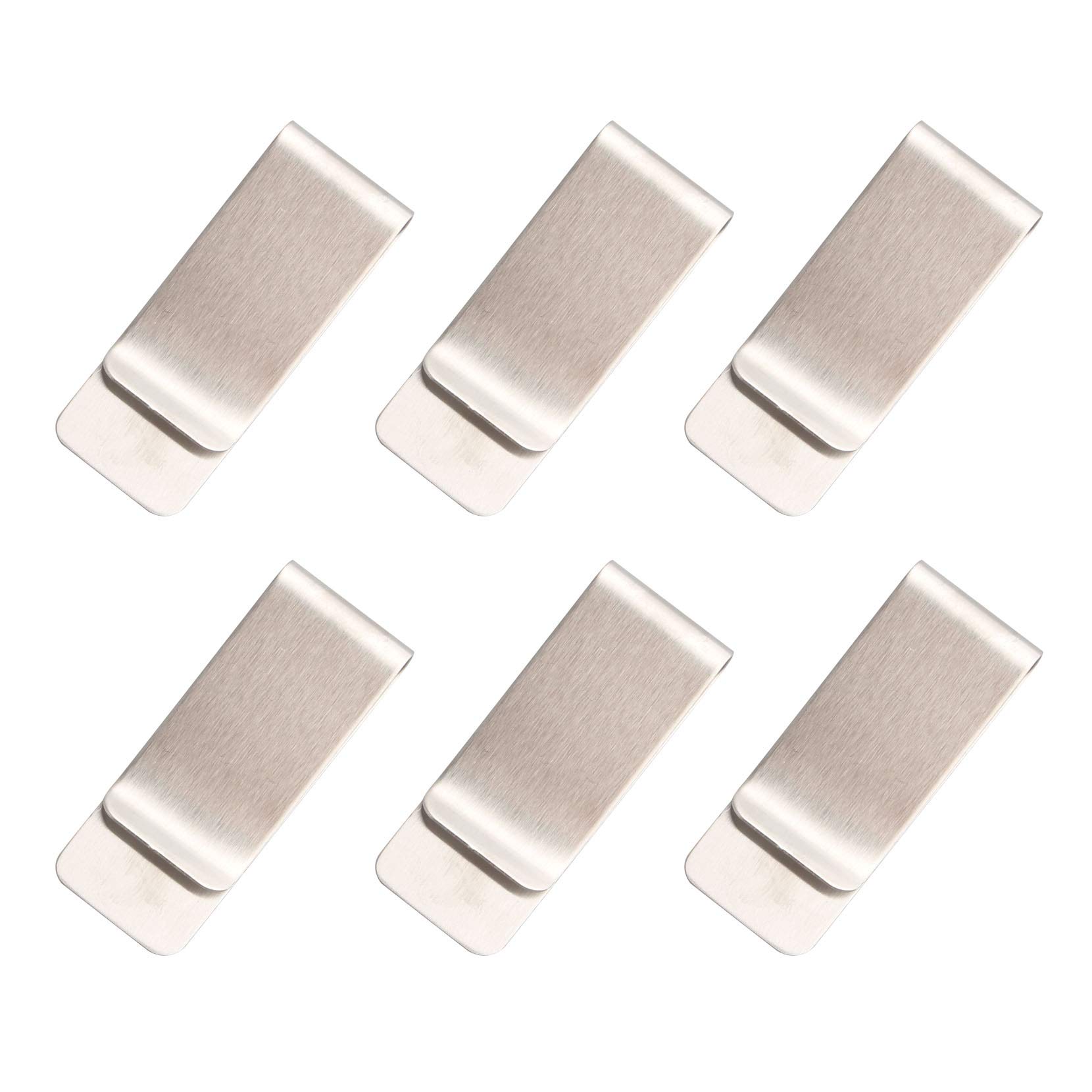 Jopto 6PCS Slim Metal Money Clip Wallet Retro Brass Money Clip Wallet Portable Stainless Steel Silver Metal Bill Clips Cash Clamp Card Holder Pocket Gift for Men and Women