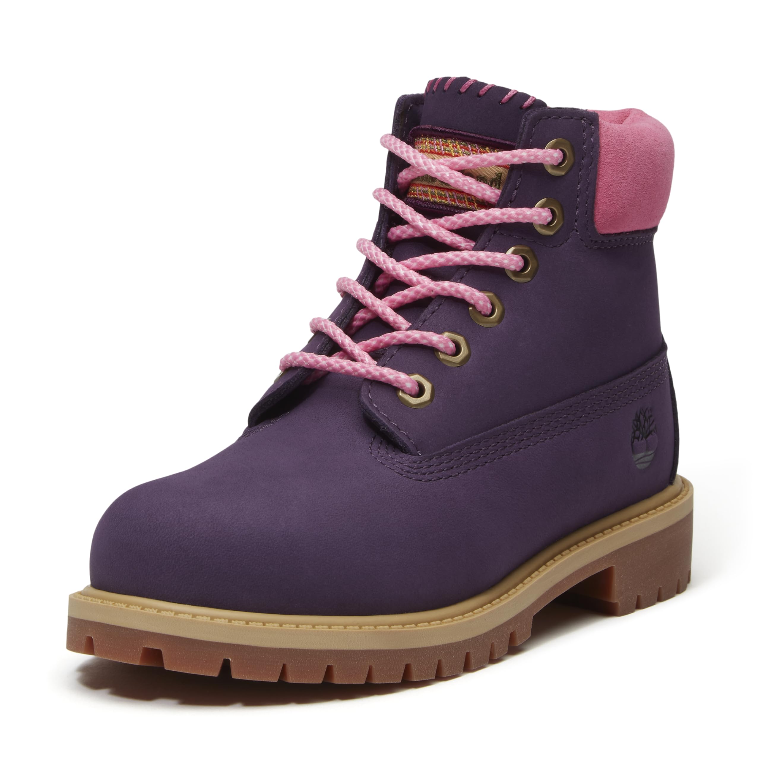 Timberland Kid's Premium 6 Inch Waterproof Boot, Dark Purple Nubuck/Pink, 5 M US Image