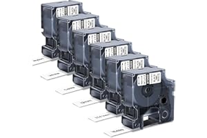 Pillex 6-Pack 18489 Replace for DYMO Rhino Industrial Flexible Nylon 3/4 Inch Label Tape, Work with DYMO Rhino Pro 4200 5200 5000 6000 3000 1000 Label Maker, 3/4 Inch x 11.5 Feet, 19mm, Black on White