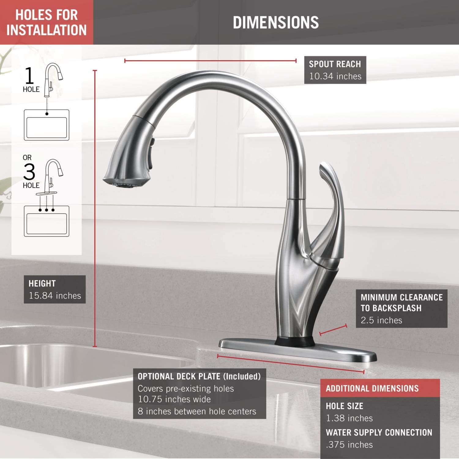 Delta Faucet Addison Single-Handle Touch Kitchen Sink Faucet with Pull Down Sprayer, Touch2O and ShieldSpray Technology, Magnetic Docking Spray Head, Arctic Stainless 9192T-AR-DST - Touch On Kitchen Sink Faucets - 