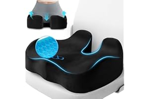 CushyOasis Seat Cushion, Gel Chair Cushions, Office Chair Cushions, Anti-Slip Bottom & Removable Cover Tailbone Pain Relief Cushion, Memory Foam Seat Cushion for Office, Wheelchair, Car (Black)