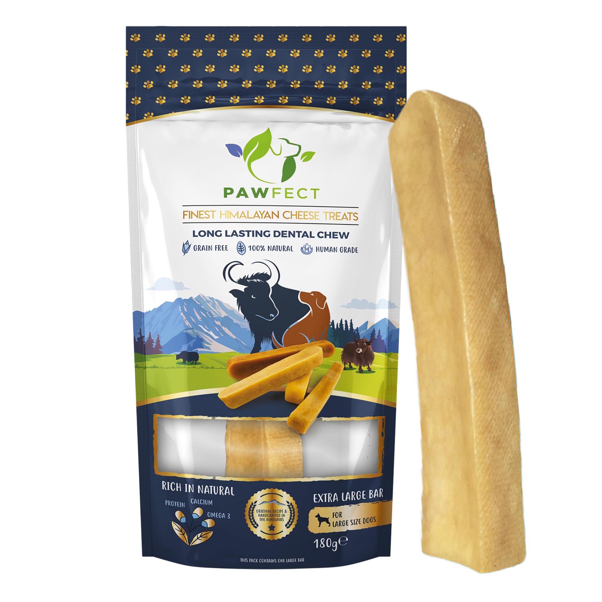 Pawfect Himalayan Yak Dog Chews for Large Breeds 180g | 100% natural dog treats No Added Sugar & Grain yak dog chew are a long lasting healthy dental stick dogs for Plaque Off & Tartar (Pack of 1)