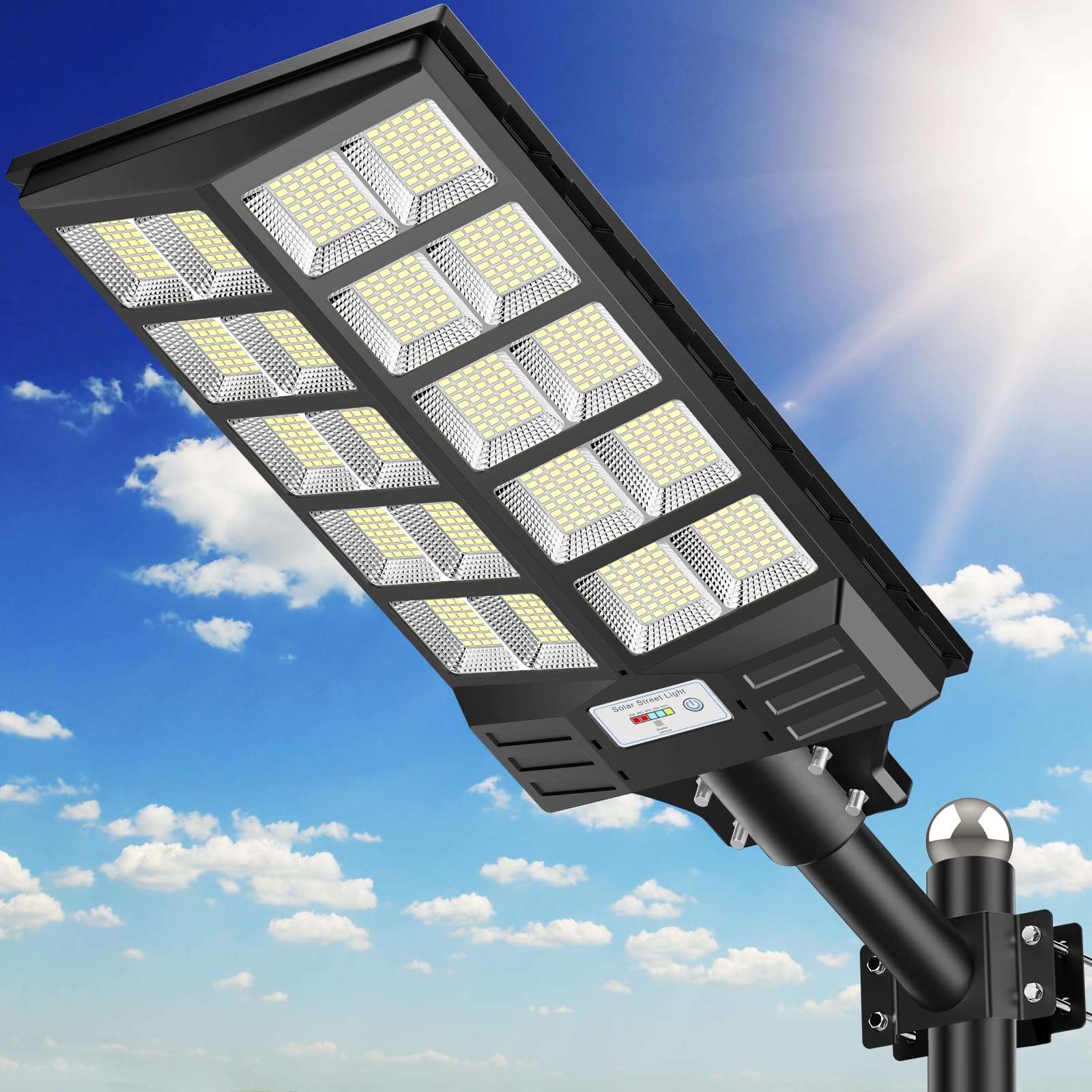 Photo 1 of **DAMAGED**
JOYEYE Solar Street Light 8000W, Street Light Outdoor High Lumens, Parking Lot Lights 6500K, Solar Lights Outdoor Motion Sensor Dusk to Dawn for Parking Lot with Remote Control, 1 Pack
**USED**