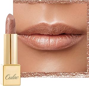 OULAC Lippenstift Metallic Glanz Finish, Nudetöne, Hochpigmentierter, Kein Körniges Gefühl, Langlebig, Feuchtigkeitsspendende Formel, Vegan, 4.3g, (10) Sahara Gold