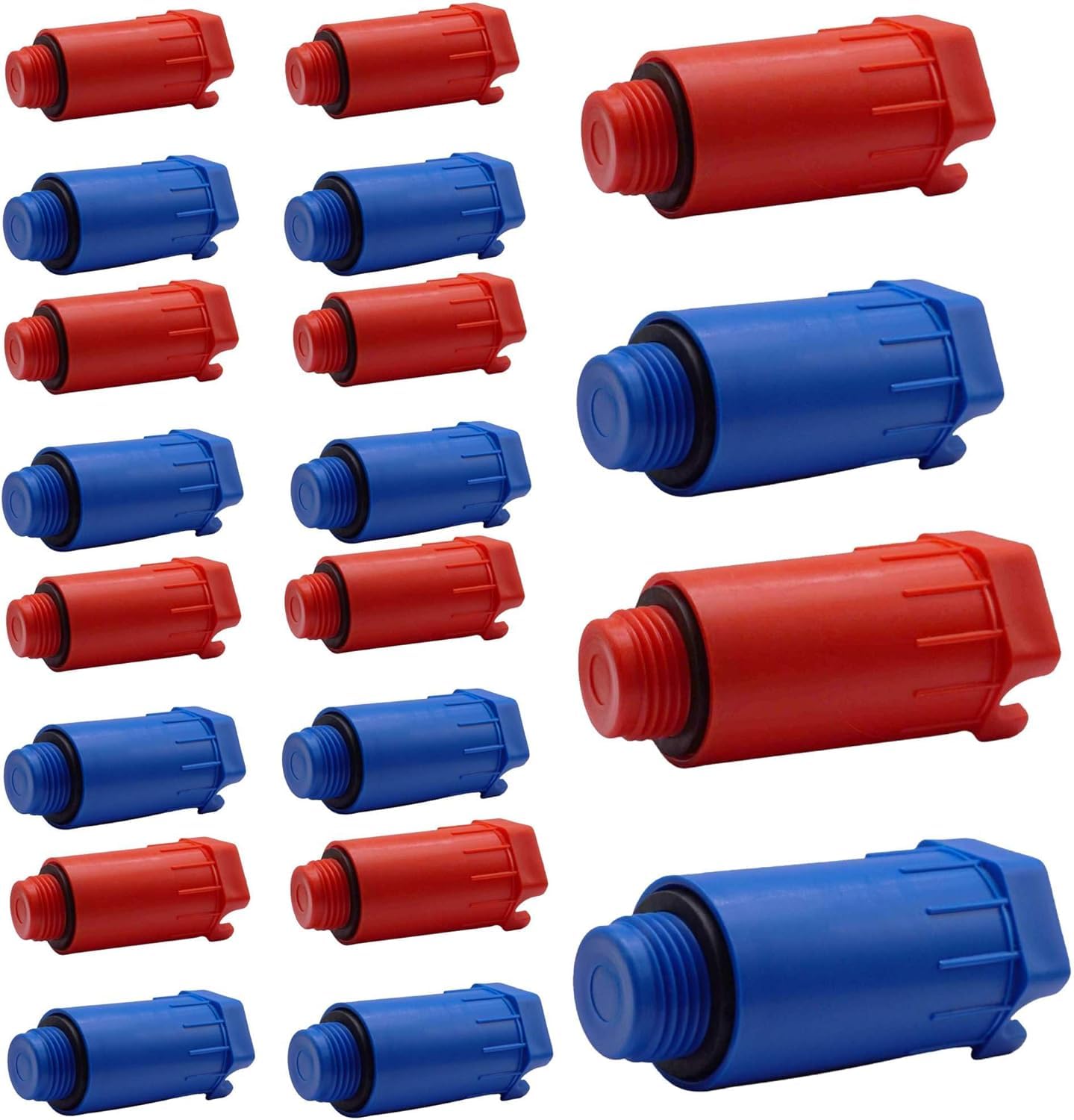 Photo 1 of (Pack of 20) 1/2" Water Pressure Construction Testing Plugs with Sealing Gaskets – Red & Blue