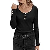 Stelle Women's Long Sleeve Henley T Shirts Button Ribbed Knit Loose Fit Basic Tops Fall Fashion Outfits