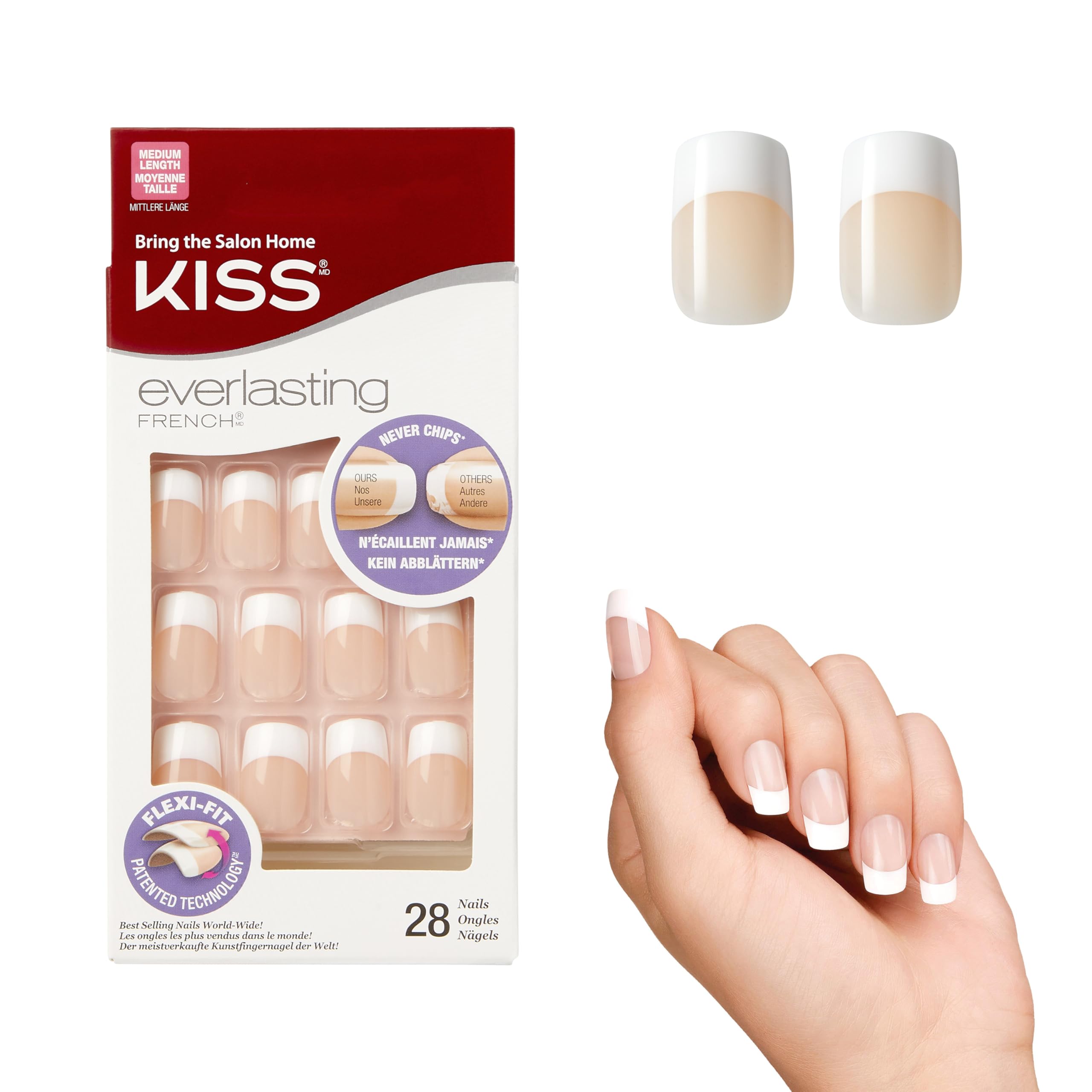 Photo 1 of KISS Everlasting, Press-On Nails, Nail glue included, 'Infinite', French, Medium Size, Squoval Shape, Includes 28 Nails, 2g Glue, 1 Manicure Stick, 1 Mini file