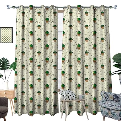 Amazon Com Homehot Cactus Blackout Window Curtain Dotted Pattern