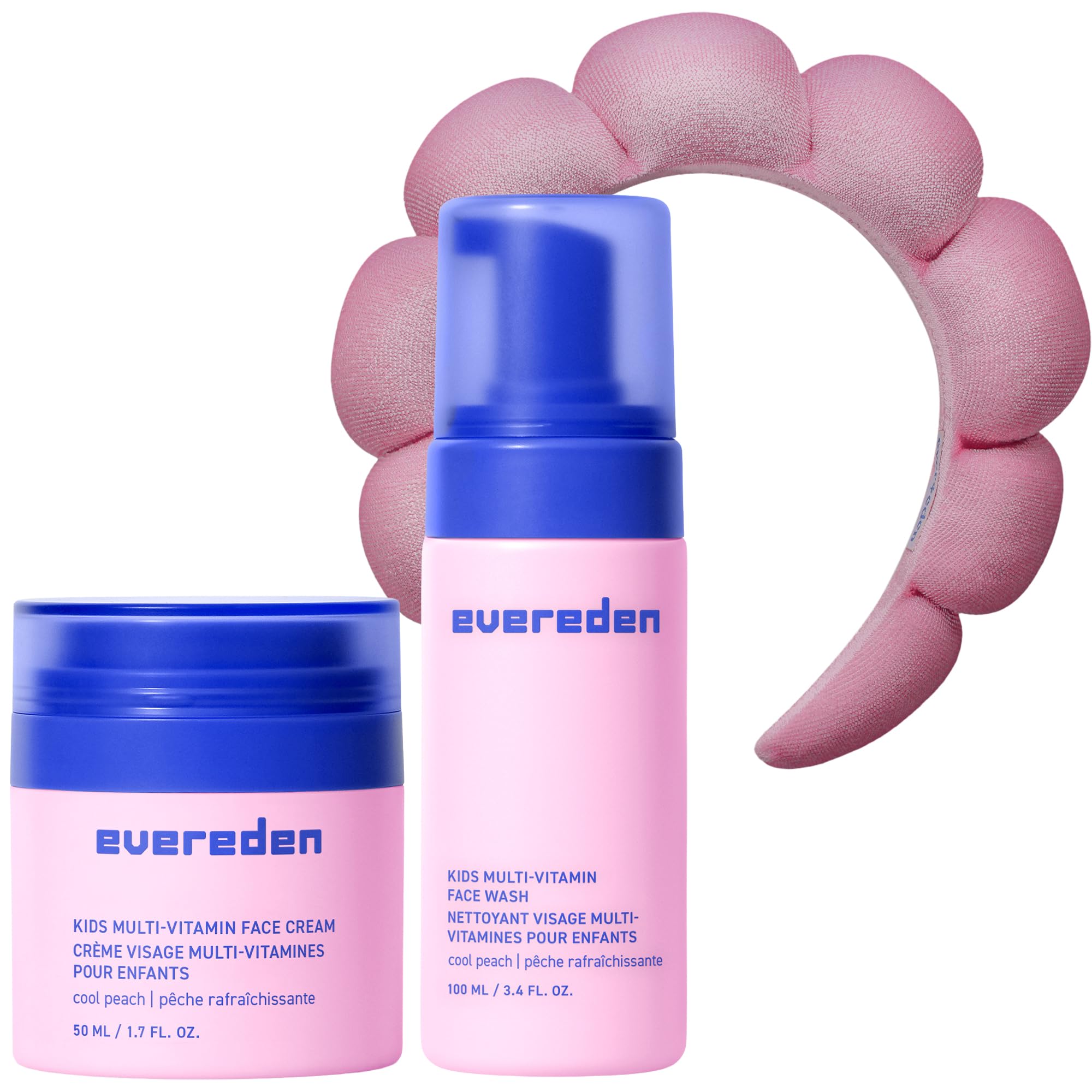 Evereden Kids Face Duo & Spa Headband Set – Multi-Vitamin Face Wash & Cream + Soft Terry Headband – Nourishing Skin Care & Fun Hair Management for Kids 3+ – Gentle & Perfect for Skincare Routine
