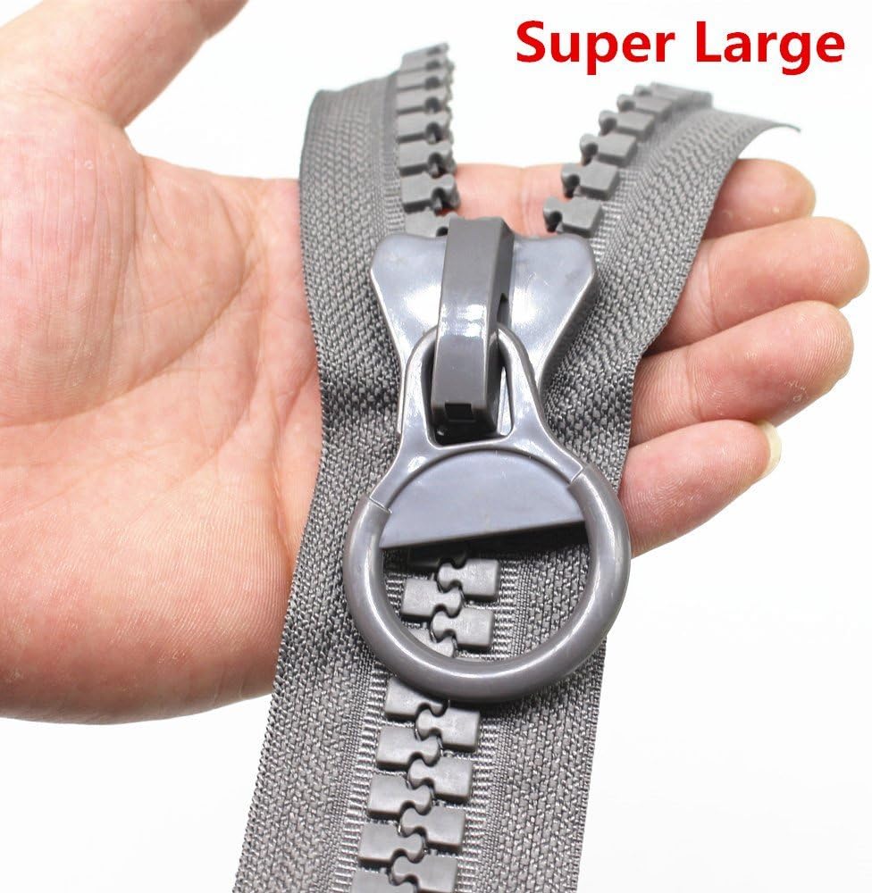 YaHoGa Super Large Plastic Zipper Grey 14mm Wide Teeth Heavy Duty