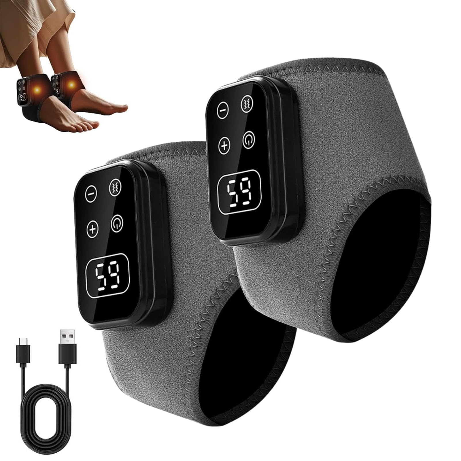 Photo 1 of 2PC Foot Advanced Renew Triple Method Massager, 3-in-1 Heated Foot & Ankle Wrap, Triple Technology Foot Massager Ankle, 3-Speed & 5-Temperature, Portable Foots Renew Massager for Home Travel Use