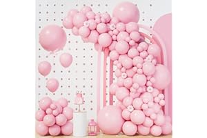 BONROPIN 140Pcs Pastel Pink Balloons Baby Pink Balloon Garland Arch Kit 5/10/12/18 Inch Latex Pink Balloons Different Sizes as Gender Reveal Baby Shower Birthday Wedding Valentine's Day Party Decorations