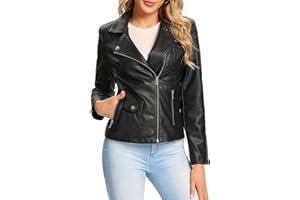 S P Y M Womens Faux Leather Jacket, Moto Biker Coat, Quilted Zip Up Outwear