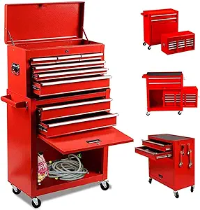 tool storage cabinets 8-Drawer Big Rolling Tool Chest Organizers,Removable Tool Storage Cabinet and Top Chest with Drawers and Lock,Portable Tool Box with Wheels for Warehouse,Garage,Repair Shop (Red)