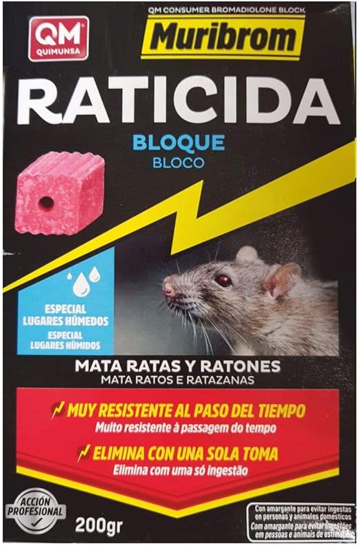 Quimunsa - Raticida en Bloque 200g Veneno Ratones, Ratas y roedores: Amazon.es: Jardín