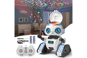 Aikmi Robot Toys for Kids 5-7, Rechargeable Remote Control Robot with Projector Night Light for Kids, Gesture Sensor, Music, Toys for 6 Year Old Boys Girls Birthday Present Boy Toy (White)